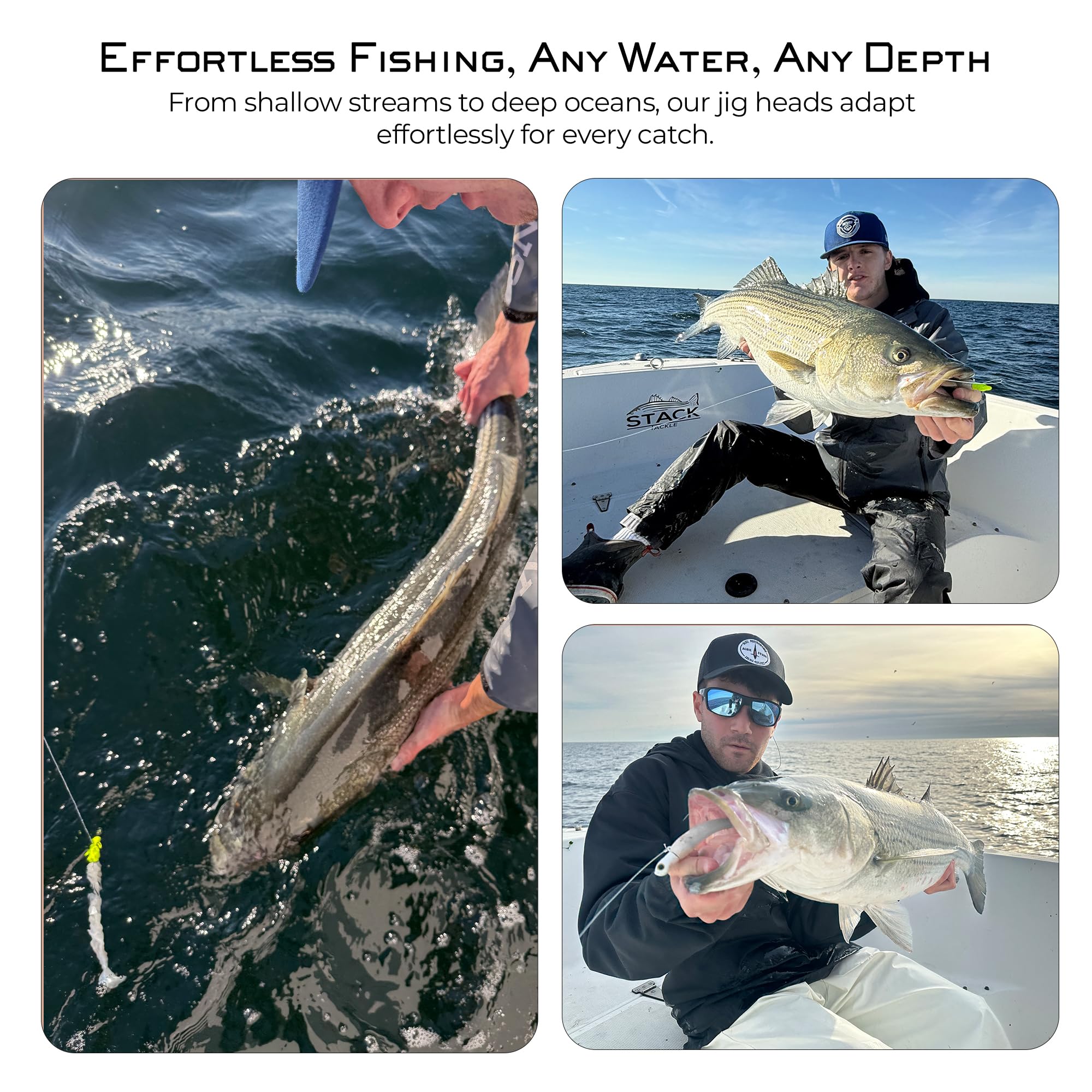 Stack Tackle jig heads suit freshwater and saltwater species for versatile outings.