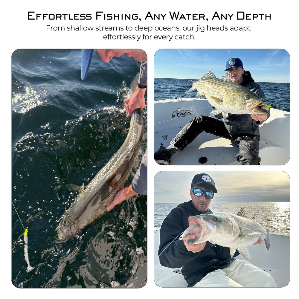 Stack Tackle jig heads suit freshwater and saltwater species for versatile outings.