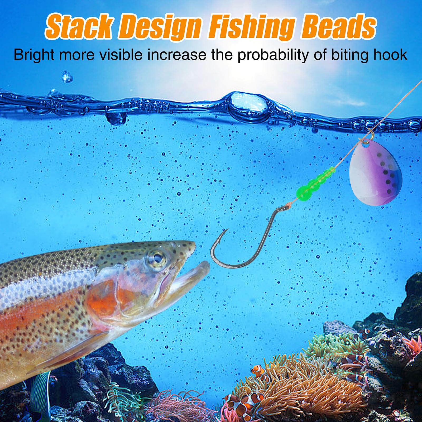 Beads installed on fishing rig showing stacked design