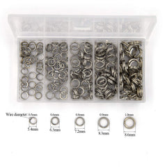 Close-up of stainless steel split rings packaged