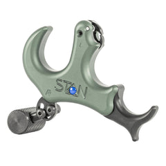 Stan OnneX resistance archery release with 3-finger grip for consistent anchor points during practice.