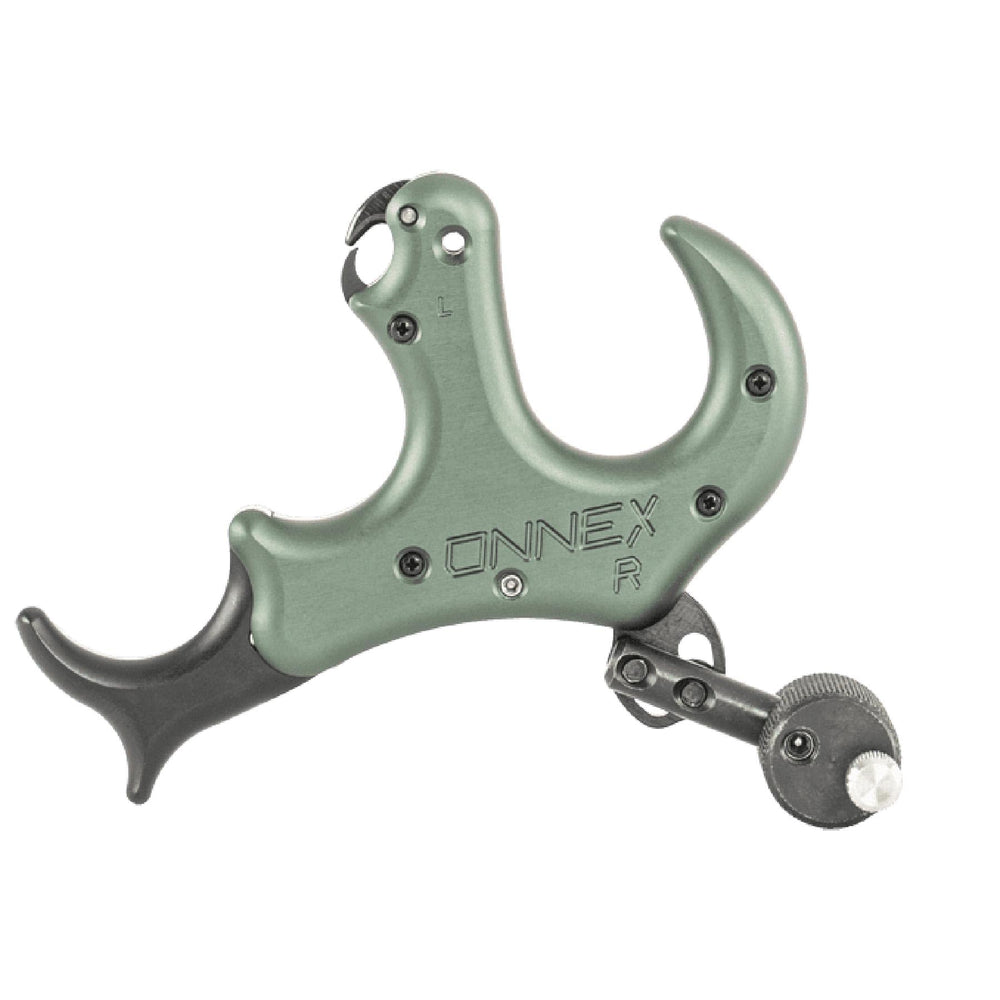 Stan OnneX resistance archery release showing 4-finger grip for customizable fit and stability.