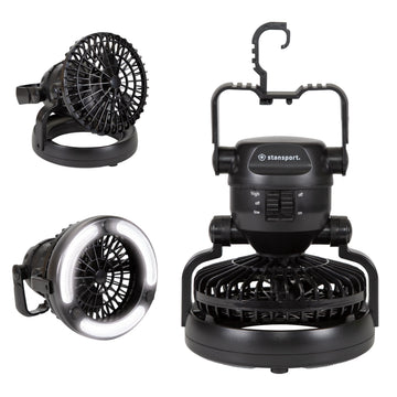 Stansport 450 lantern with fan front view, bright LEDs for tent lighting