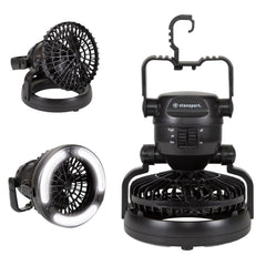 Stansport 450 lantern with fan front view, bright LEDs for tent lighting
