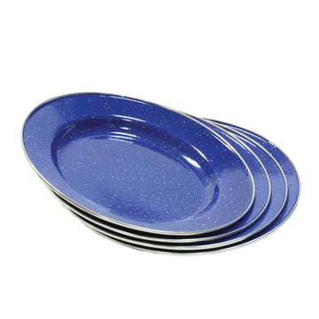 Rustic camping scene using Stansport blue enamel tableware outdoors