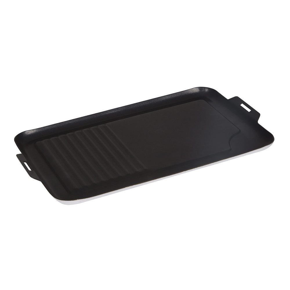 Stansport aluminum non-stick griddle top view ready for camp meals.