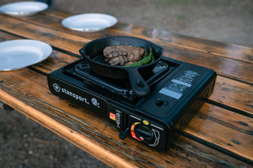 Stansport portable stove with canister compatibility for flexible fuel options.