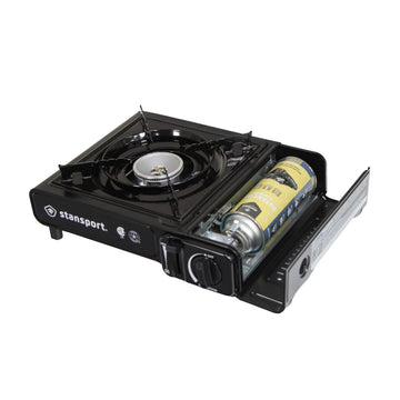 Stansport portable stove durable steel construction from the side.