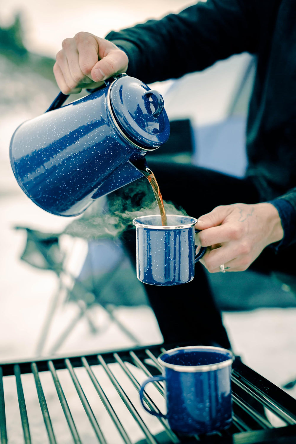 Stansport mug with stainless steel rim detail adds durability and style.