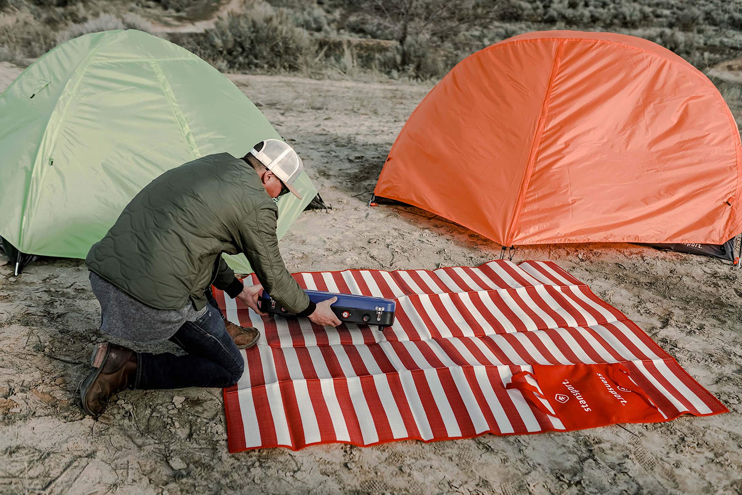 Stansport Tatami Ground Mat red, recycled-plastic weave offers durable, eco-conscious construction.