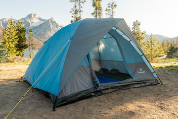 Stansport Trinity River Dome Tent removable ridgepole reveals upper mesh panels for airflow.