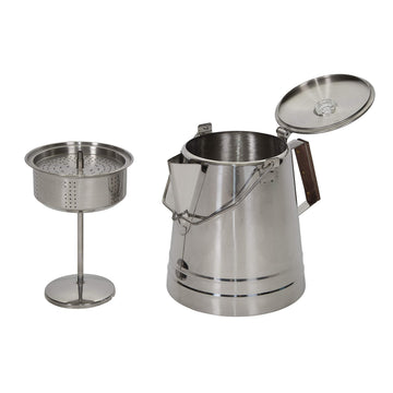 Stansport with cool-touch wooden handle for safe pouring.