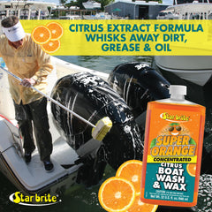 STAR BRITE Super Orange hull wash on varied boat surfaces delivers consistent results.