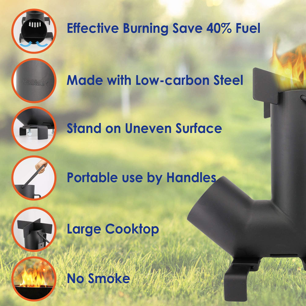 StarBlue Camping Rocket Stove top view showing stable grate for pots