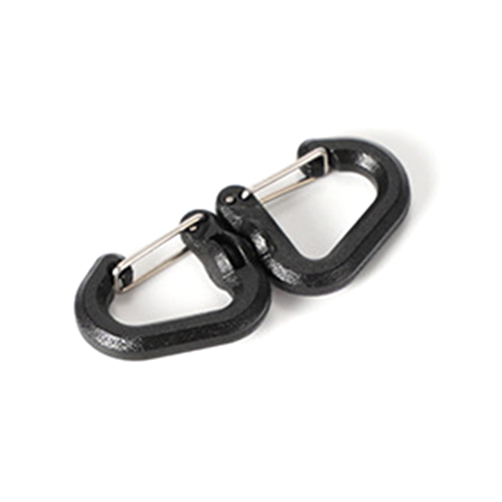 STBQHG 360° rotating double carabiner on backpack for secure gear attachment
