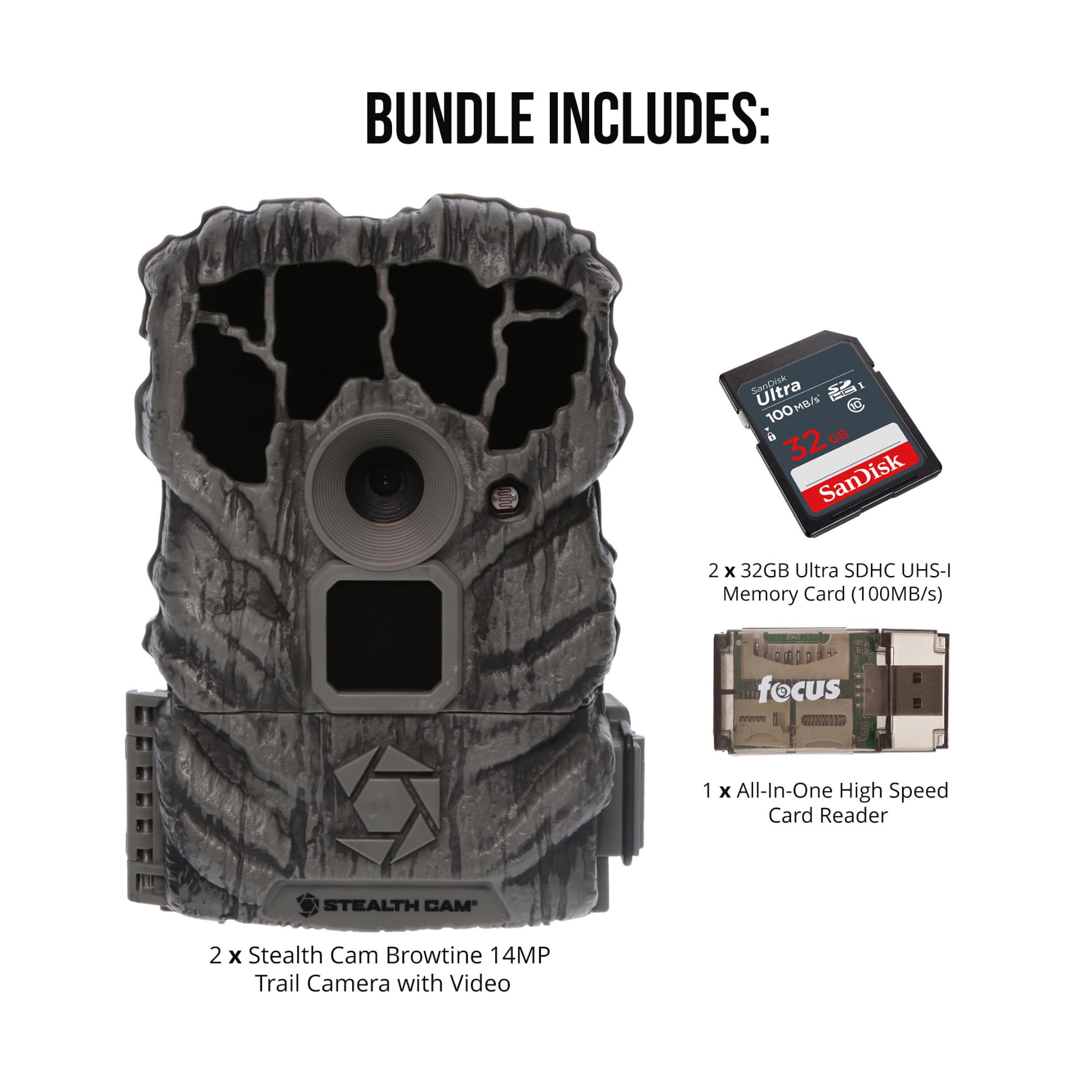 Stealth Cam Browtine 2-pack bundle visualizes a complete wildlife monitoring setup.