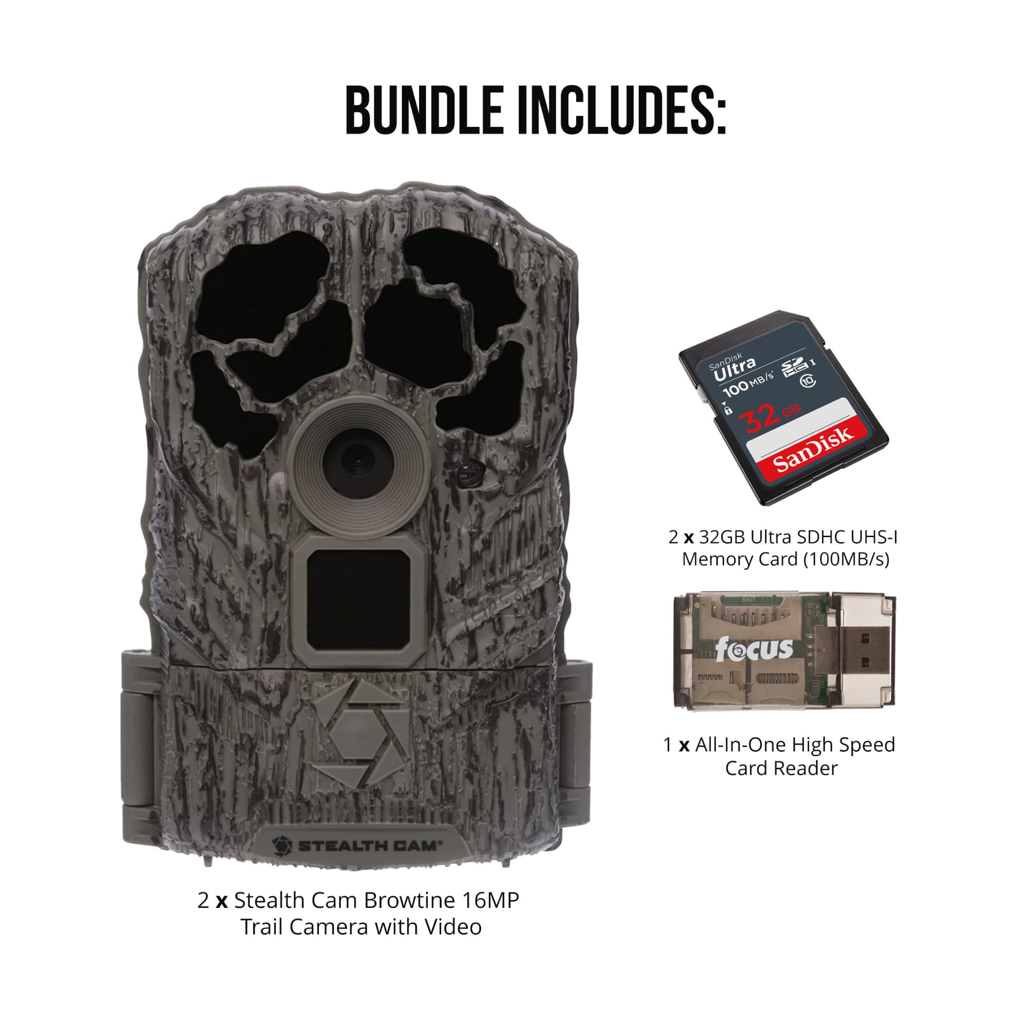 Stealth Cam Browtine bundle features two 32GB cards and a high-speed reader.