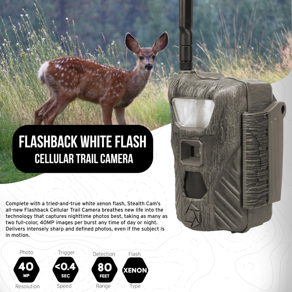 Stealth Cam Flashback 40MP white flash at night captures crisp wildlife images.