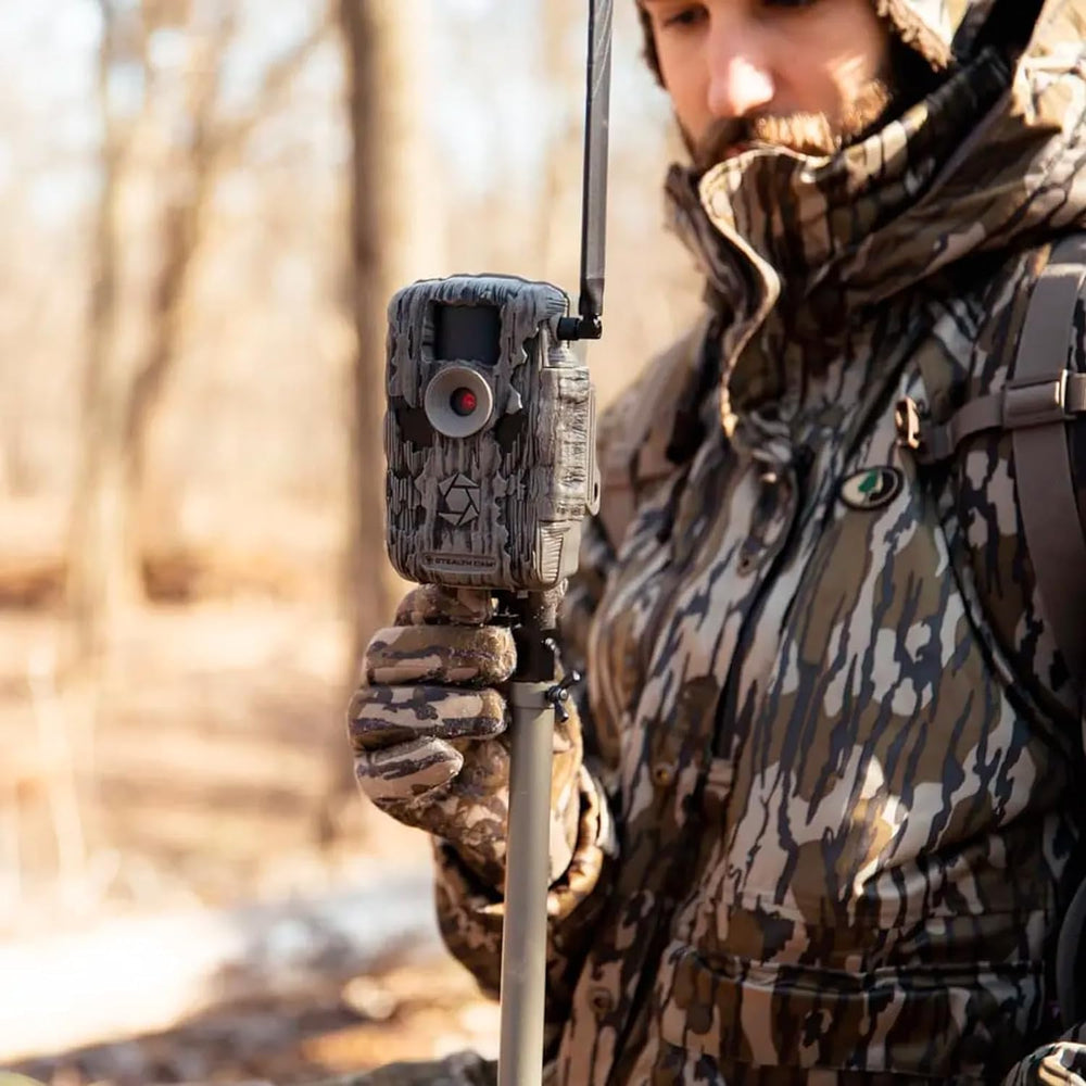 Stealth Cam Fusion Max weatherproof housing protects cams in harsh outdoor conditions.