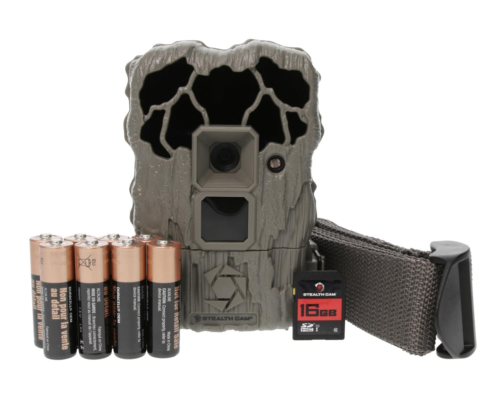 Stealth Cam QS20 Combo product image with batteries and 16GB SD card