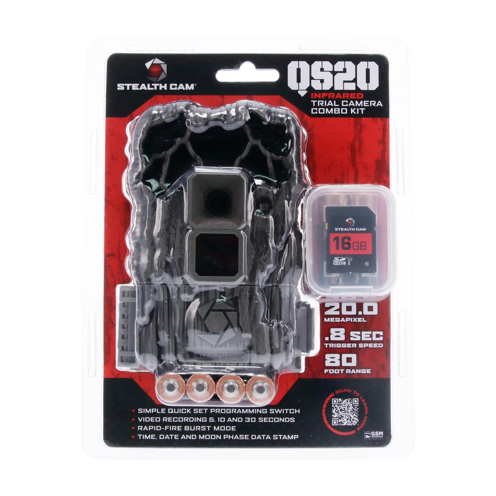 QS20NG combo pack includes 8 AA batteries and 16GB SD for immediate use.