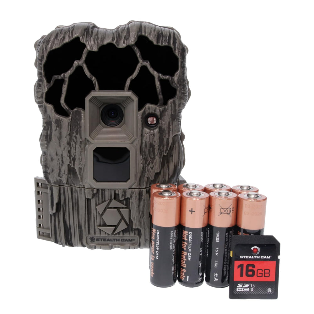 Stealth Cam QS20NG front view highlights compact, field-ready design.