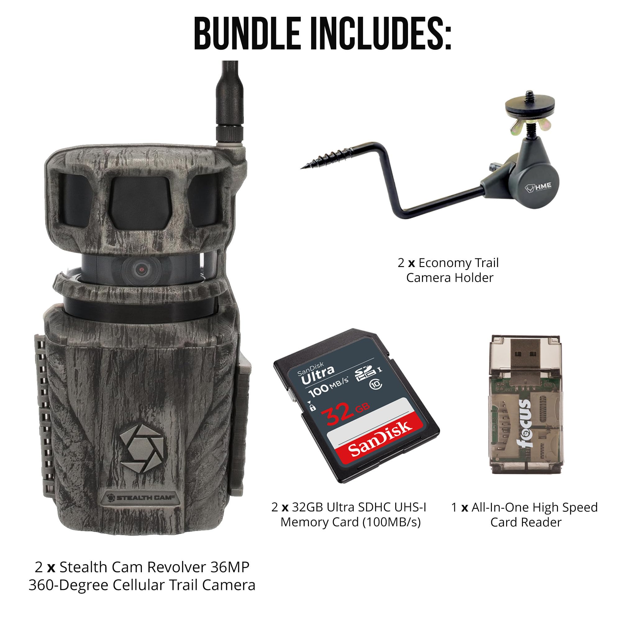 Stealth Cam Revolver bundle accessories neatly organized and ready for field deployment.
