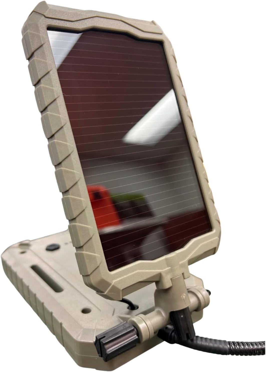Stealth Cam Sol-Pak solar battery pack image emphasizes extended field life through renewable energy.