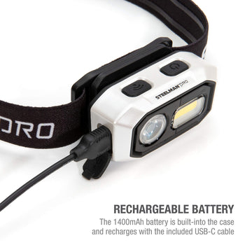 Steelman Pro headlamp low mode provides long runtime at 90 lumens.