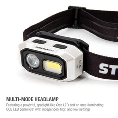 Steelman Pro headlamp motion sensor activates hands-free lighting.