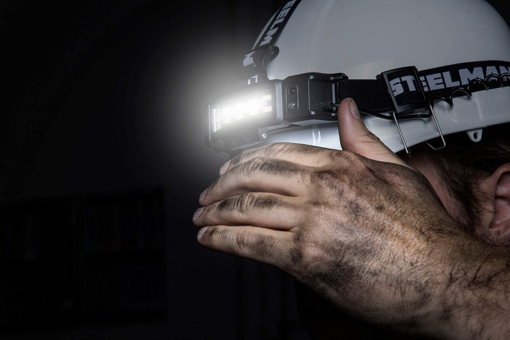 Steelman Pro Slim Profile headlamp with hard hat clips for secure helmet use
