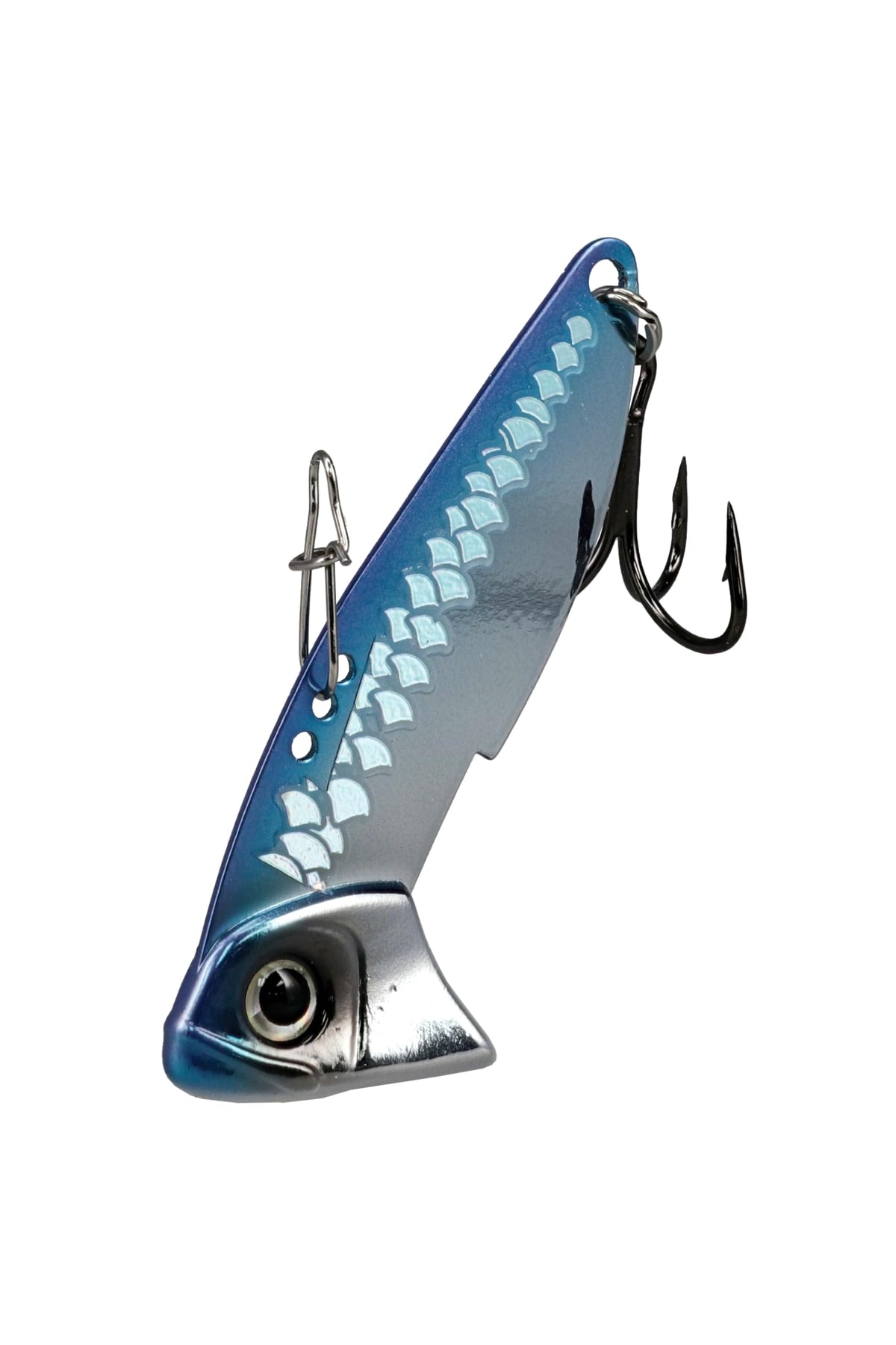 SteelShad Bottom Blade Blue Flash demonstrates vertical fall and color to attract bites.