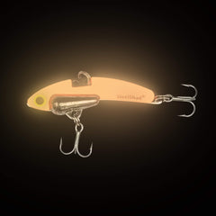SteelShad Mini Glow Orange 1/4 oz lure side view highlights luminous action for deep water.