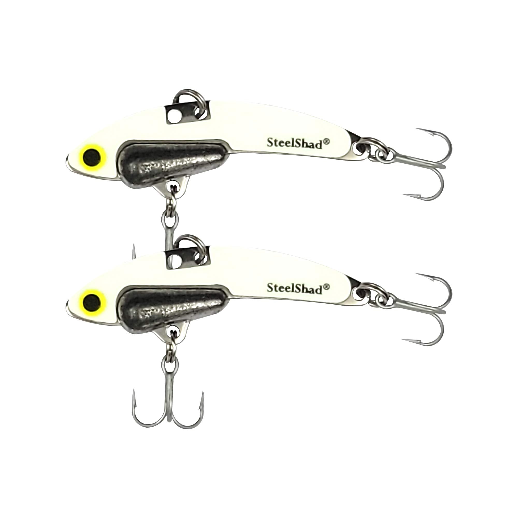 SteelShad Mini Glow White 1/4 oz lure glows, attracting bites day and night.
