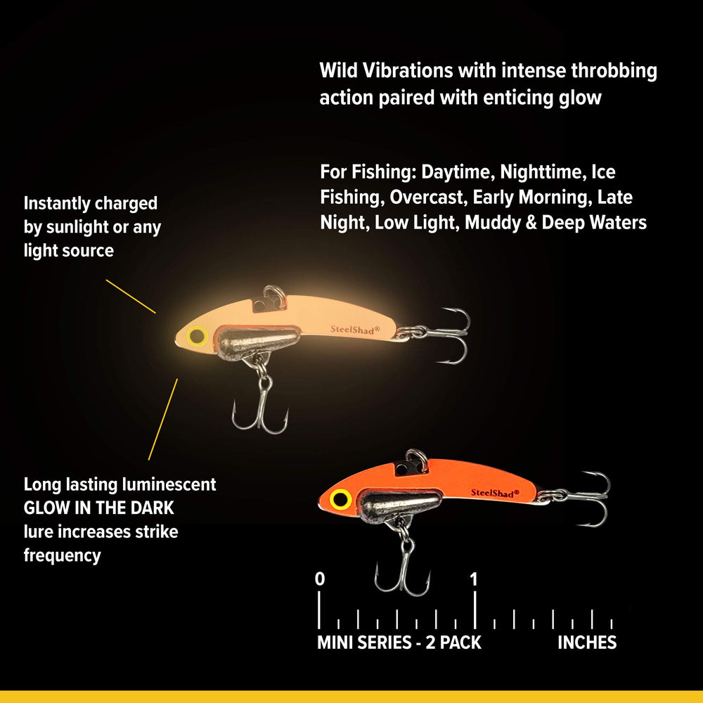 SteelShad Mini Glow White lure for ice fishing and versatile freshwater use.