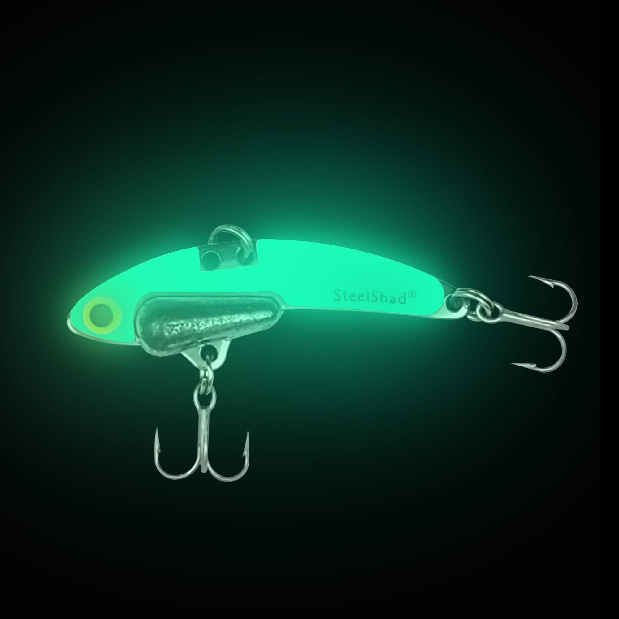 SteelShad Mini Glow White lipless crankbait glows to attract panfish and bass.