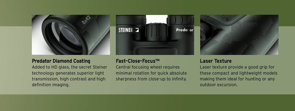Steiner Predator laser-texture grip for secure handling during outdoor hunts