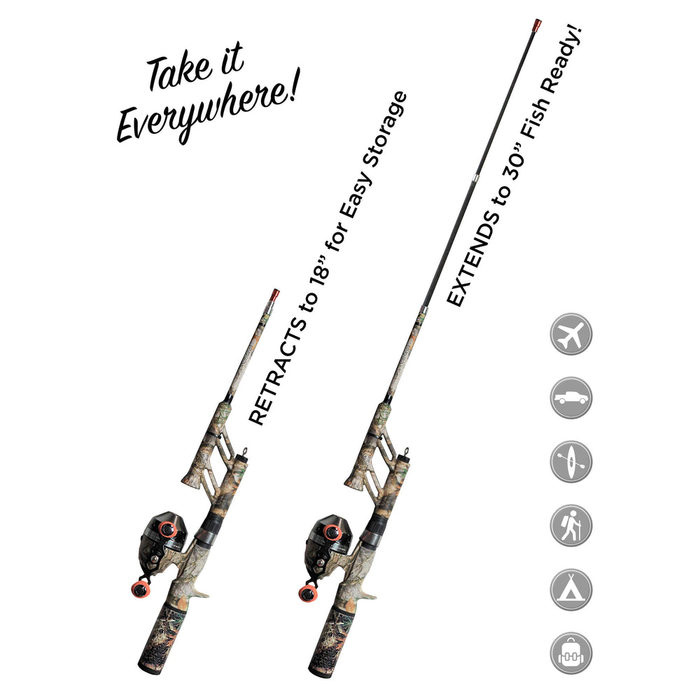 Steinhauser Realtree Edge Pocket Combo reel with 4.1:1 gear ratio enables smooth casting.