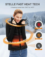 Stelle heated vest women back heat zone delivers core warmth during outdoor hikes.