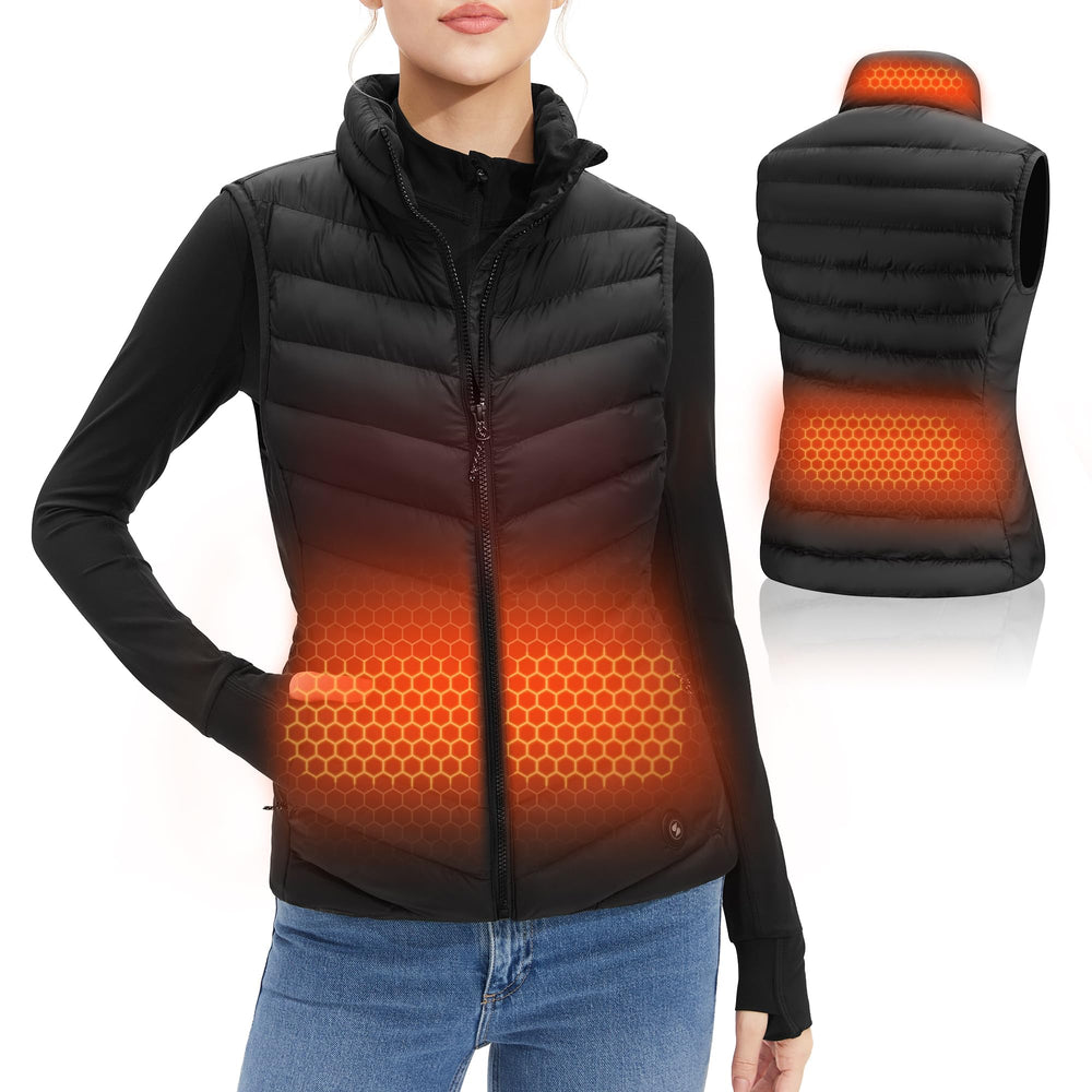Stelle heated vest women collar heat feature provides neck warmth on windy rides.