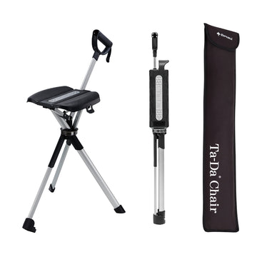 STEP2GOLD Ta-Da Chair Series 2 hiking stick in use offers on-the-go seating for hikers.
