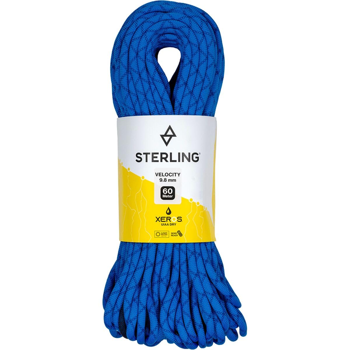 Sterling Ropes Velocity 9.8 XEROS in use on a sport climb, showcasing versatility.