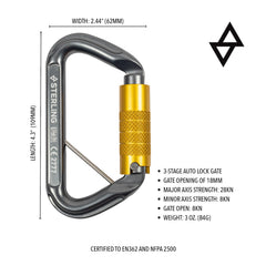 Sterling Safe D Autolock carabiner compact dimensions support lightweight field use.