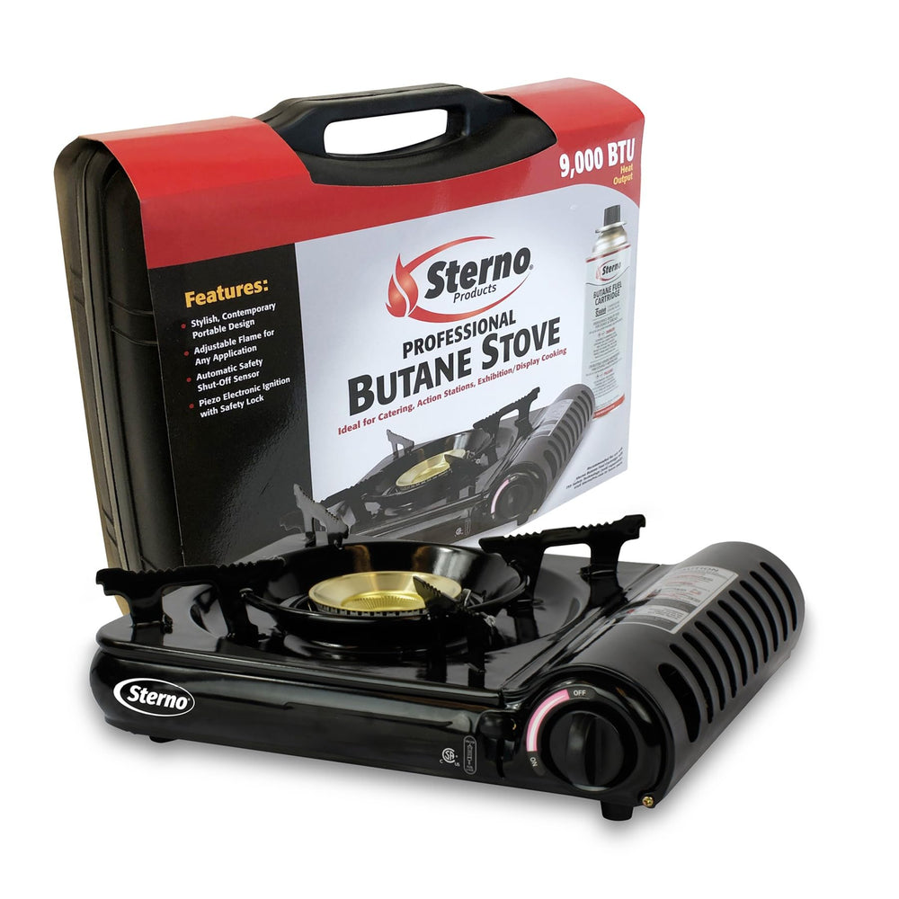 Sterno portable stove 9000 BTU in action for quick, precise cooking at events.