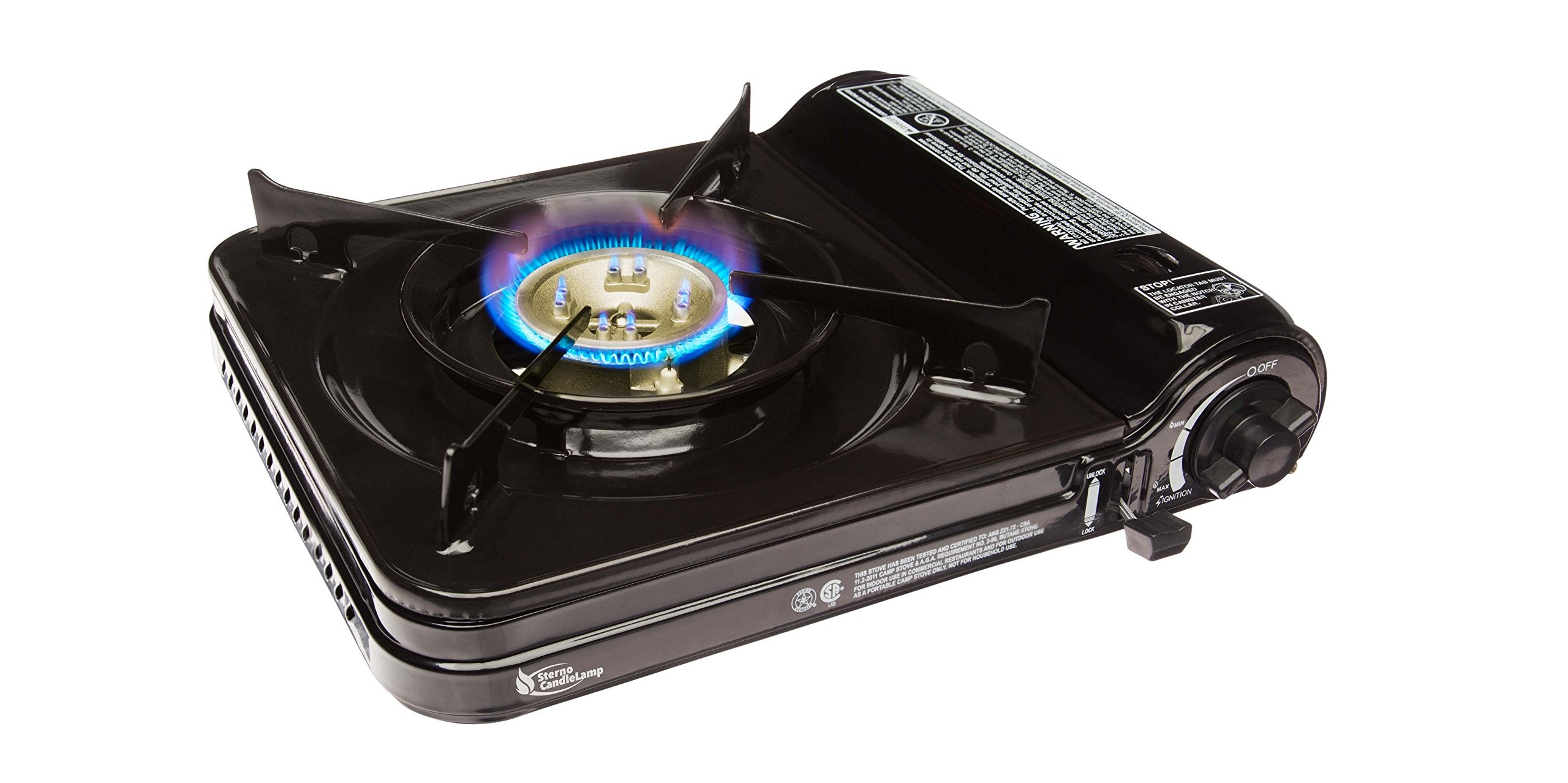 Sterno 50106 portable stove with Piezo ignition and adjustable flame for outdoor cooking
