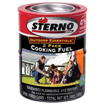 Sterno 7-ounce outdoor cooking fuel two-pack providing clean heat for outdoor events