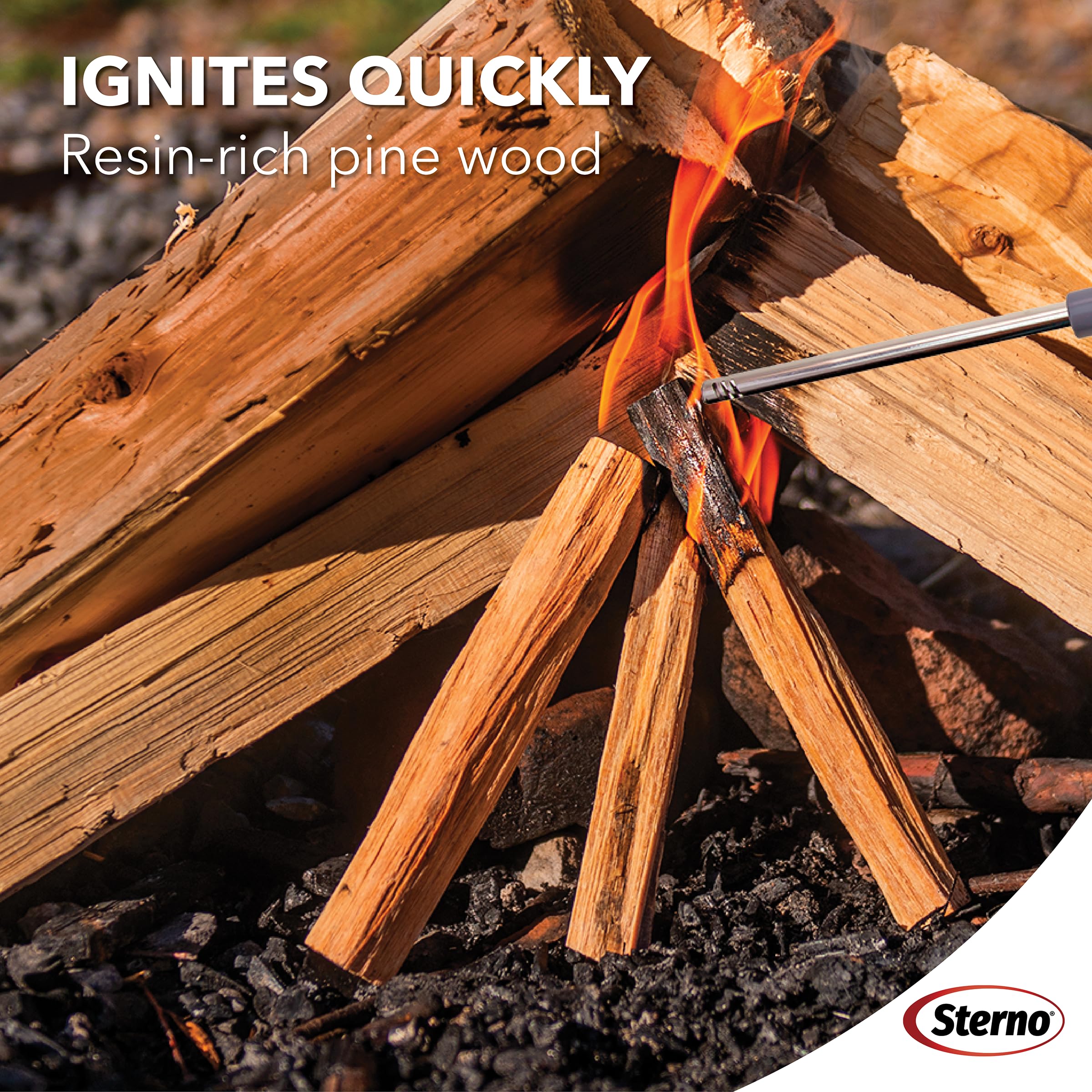 Sterno Fatwood sticks stacked in a bundle highlighting sustainable sourcing