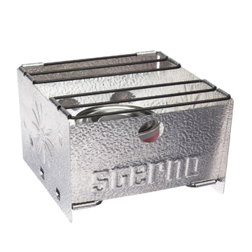 Sterno foldable stove setup shows portable outdoor meals perfect for camping and picnics.
