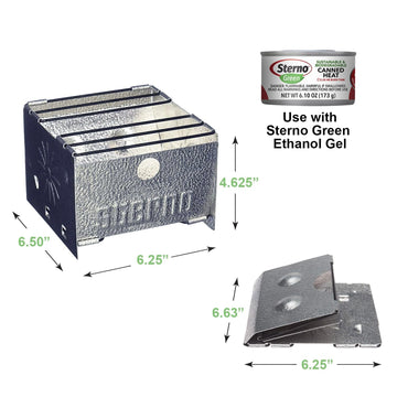 Sterno portable camping stove enables quick meals at campsites and parks.