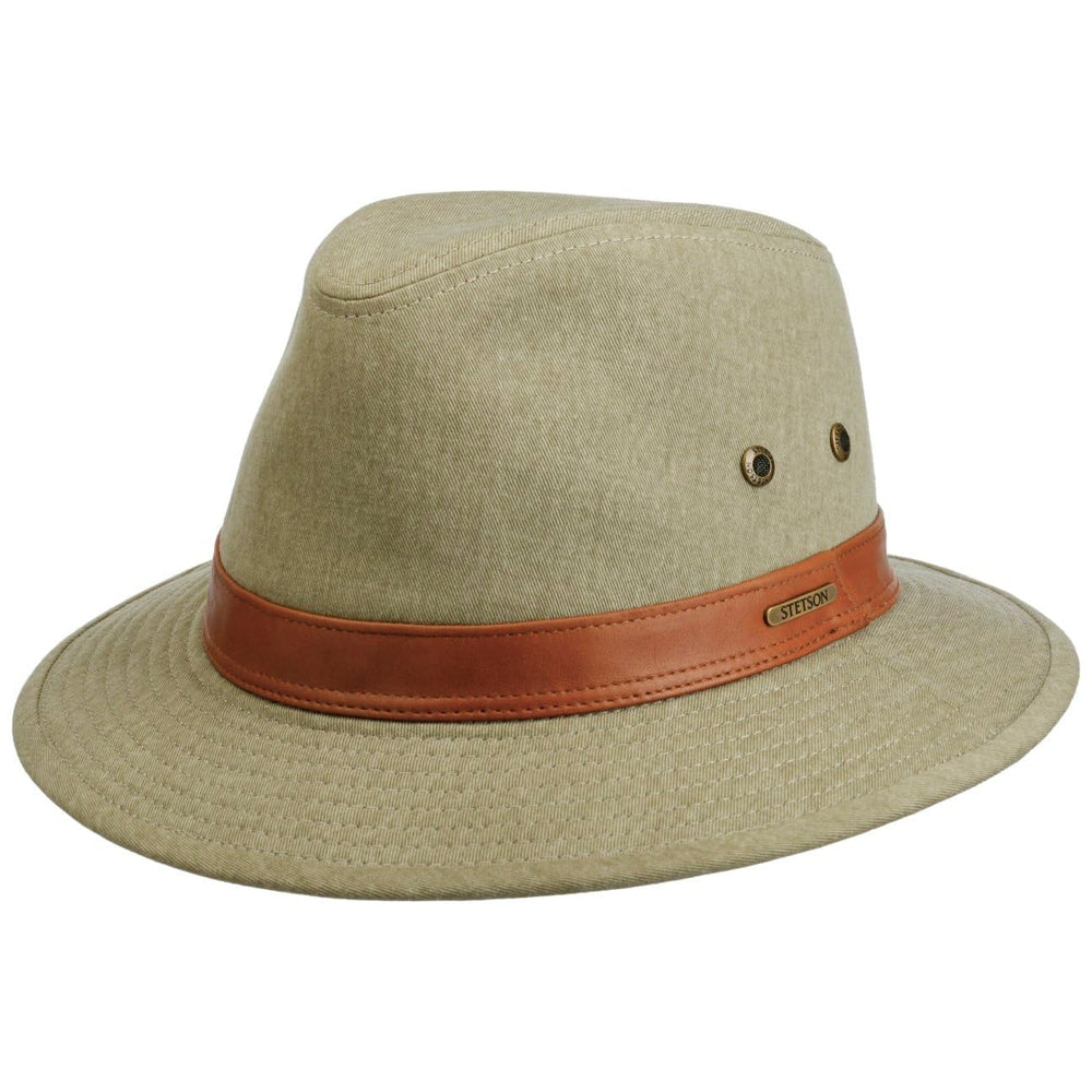 Stetson cotton traveller hat olive, front view with tonal brim for outdoor daily use